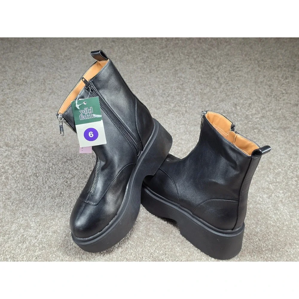 Wild Fable Honor Black Front Zip Platform Ankle Boots Memory Foam 6